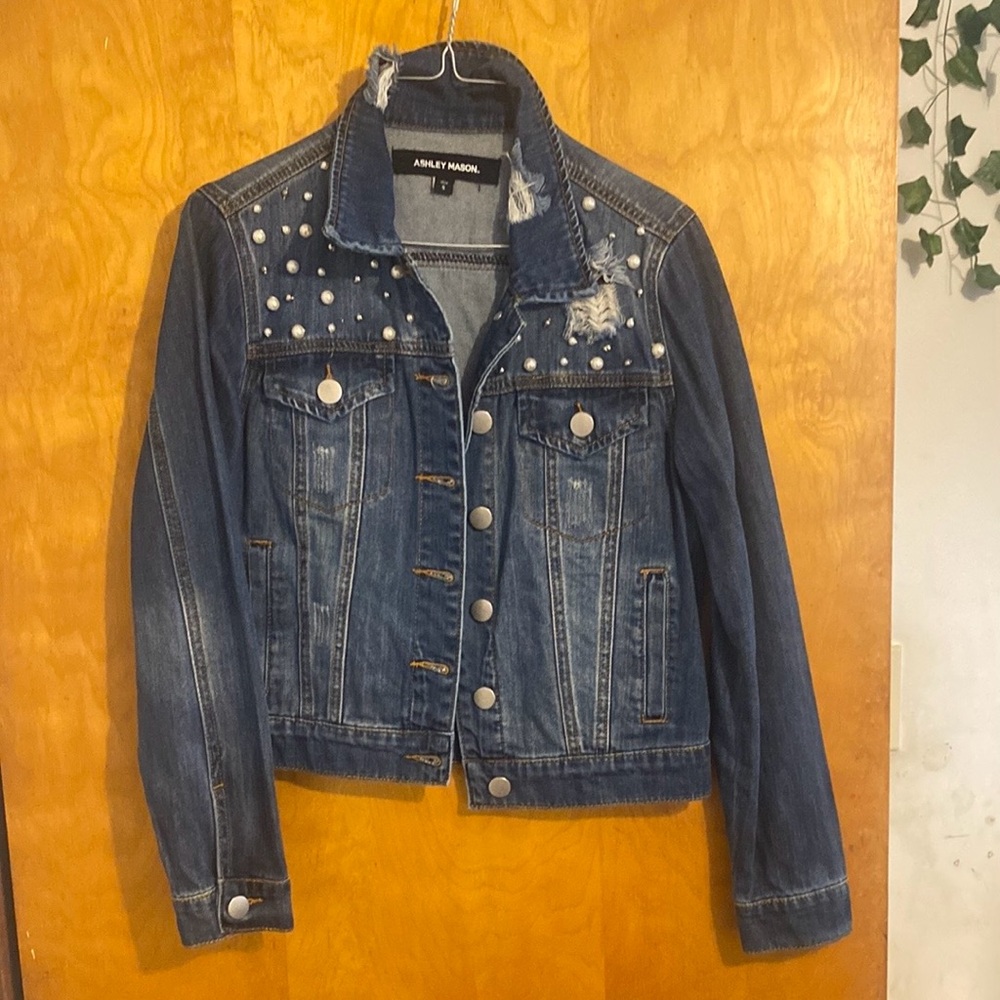 Ashley Mason Blue Jean/Denim Jacket with Plastic Pearl and Silver Beads